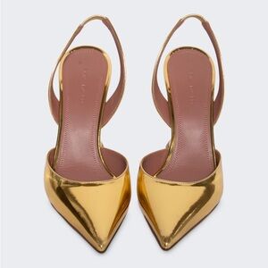 Amina Muaddi HOLLI SLINGBACK PUMPS MIRROR GOLD